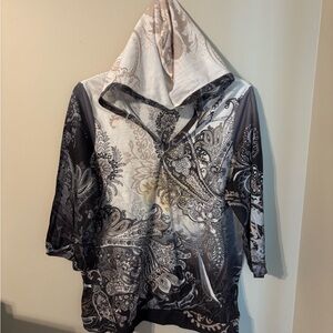 Avenue Black and Cream Artistic Hooded Jacket
